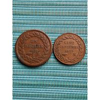 Монако 1 десим 1838 г., 5 сентим 1837 г., набор монет 2 шт.