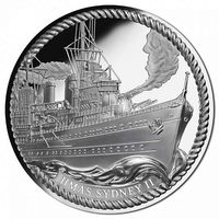 Ниуэ 1 доллар 2016г. "75-летиt затопления HMAS Sydney II. Корабль". Монета в капсуле; шикарном деревянном подарочном футляре; номерной сертификат; коробка. СЕРЕБРО 31,10гр.(1 oz).