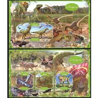 Габон 2020       динозавры палеонтология доисторическая фауна  серия блоков MNH