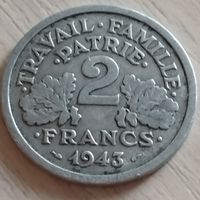 Франция 2 франка 1943г.