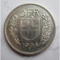 Швейцария 5 франков 1954 серебро  .30-347