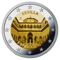 2 Евро Испания 2024 Севилья, Севильский собор Алькасар и Архив Индий UNC из ролла