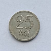 25 эре 1943 года Швеция. Серебро 400. Монета не чищена. 10