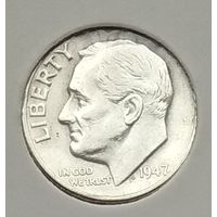 США 10 центов (1 дайм) 1947 г. Без отметки монетного двора. В холдере
