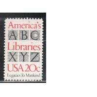 США-1982, (Мих.1595) , ** , Библиотеки, Алфавит  (одиночка),