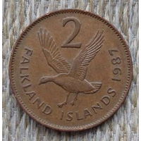 Фолклендские острова 2 пенни 1987 года. UNC. Королева Елизавета II.