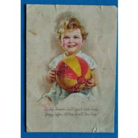 Девочка с мячом. Немецкая открытка.