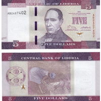 Либерия 5 долларов 2016 год UNC