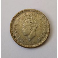 Индия 1/4 рупии 1944 год. Серебро.