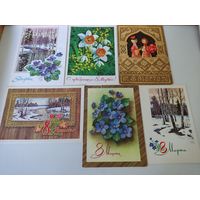 6 открыток к 8 Марта художника Л.Кузнецова