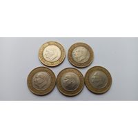 1 лира Турция2009,2010,2011 ,2012,2014