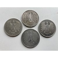 Германия ФРГ 5 марок 1993А, 90F, 85J, 82D