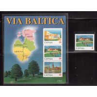 Латвия-1995 (Мих.395,БЛ.5)  ** , Балтийский путь, Карта