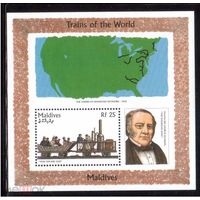 МАЛЬДИВЫ 1996 ПАРОВОЗ ХИЛЛ КАРТА США MNH