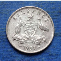 Австралия 6 пенсов 1957 серебро