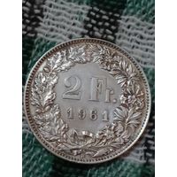 Швейцария 2 франка 1961 серебро