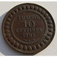 Тунис. "Французский протекторат"  10 сантимов 1907 год  KM#236