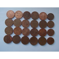 Лот монет 2 и 1 цент Германии без 2002 года.