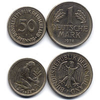 Лот из 2 монет - 50 пфеннигов 1950 F и 1 марка 1978 F, ФРГ