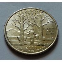 25 центов, квотер США,  штат Вермонт,  P D