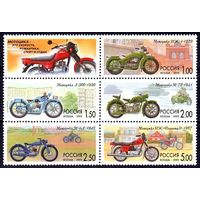 Мотоциклы - Россия, 1999, марки - техника, траснпорт, танки, архитектура, часы