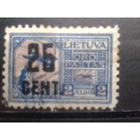 Литва, 1922, Стандарт, авиапочта, надпечатка 25с на 2А