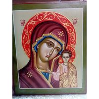 Рукописная икона "Богородица с младенцем Иисусом", 23х28х2см. доска, яичная темпера, левкас, золочение.