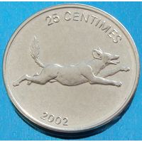 Конго. 25 сантимов 2002 год KM#83  "Животные - Гиеновидная собака"