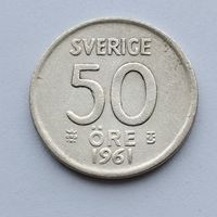 50 эре 1961 года Швеция. Серебро 400. Монета не чищена. 19