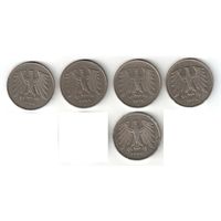 5 марок. 1975 D, J, 1981 F, 1982 F, 1990 J