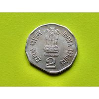 Индия. 2 рупии 1998, монетный двор - Бомбей. Нечастый брак, край листа.