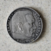 5 марок 1936 г., Пауль фон Гинденбург, буква А (Берлин). XF. Торг.