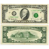 США. 10 долларов (образца 1995 года, L, Калифорния, P499)