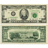США. 20 долларов (образца 1993 года, L, Калифорния, P493)