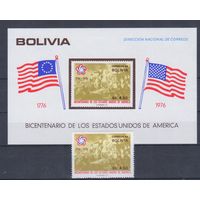 [586] Боливия 1976. 200 лет США.Флаги. МАРКА+БЛОК. MNH