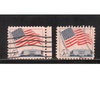 США-1963, (Мих.838 х+у) , гаш. , Стандарт, Флаг (полная серия), разл. бумага(2)