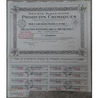 Облигация 500 франков SOCIETE ALSACIENNE DES PRODUCTS CHIMIQUES 1920 г.