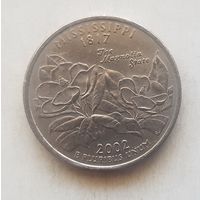 25 центов США 2002 г. штат Миссисипи D