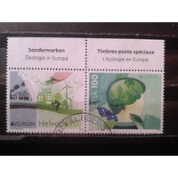 Швейцария 2016 Европа, зеленые сцепка Михель-5,0 евро гаш