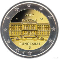 2 евро 2019 Германия G 70 лет Бундесрату UNC из ролла