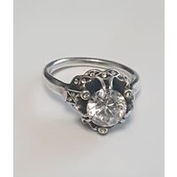Кольцо, перстень ретро, сияющий кристалл, мельхиор, размер 18