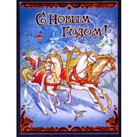 Россия  С Новым годом Дед Мороз Снегурочка тройка лошадей прошла почту с СГ и налеенной маркой