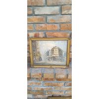 Аукцион с рубля! 70 Винтажная живопись маслом "Улицы" в деревянной раме