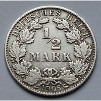 Германия 1/2 марки, 1906 г. D