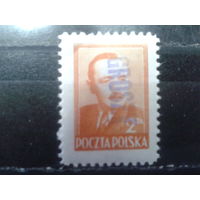 Польша, 1950, президент Б.Берут 2zl надпечатка, Михель 8 евро