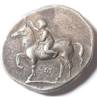 Греция. CALABRIA,Греция. 380-345 гг. до н.э.. Всадник, дельфин. Серебро