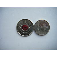 Канада 25 центов 2004г. Цветная. День памяти (день маков). 90 лет начало 1-й Мировой войны.