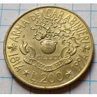 Италия 200 лир, 1994 180 лет карабинерам      ( 2-11-3 )