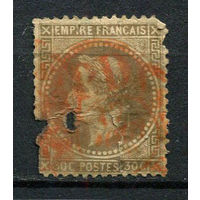 Франция - 1862/1870 - Император Наполеон III - 30C - (есть тонкое место и надрыв) - [Mi.29a] - 1 марка. Гашеная.  (Лот 107BZ)