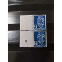 Французская колония Алжир квартблок с купонами и номером печатной платы без клея без дыр герб (5-2)